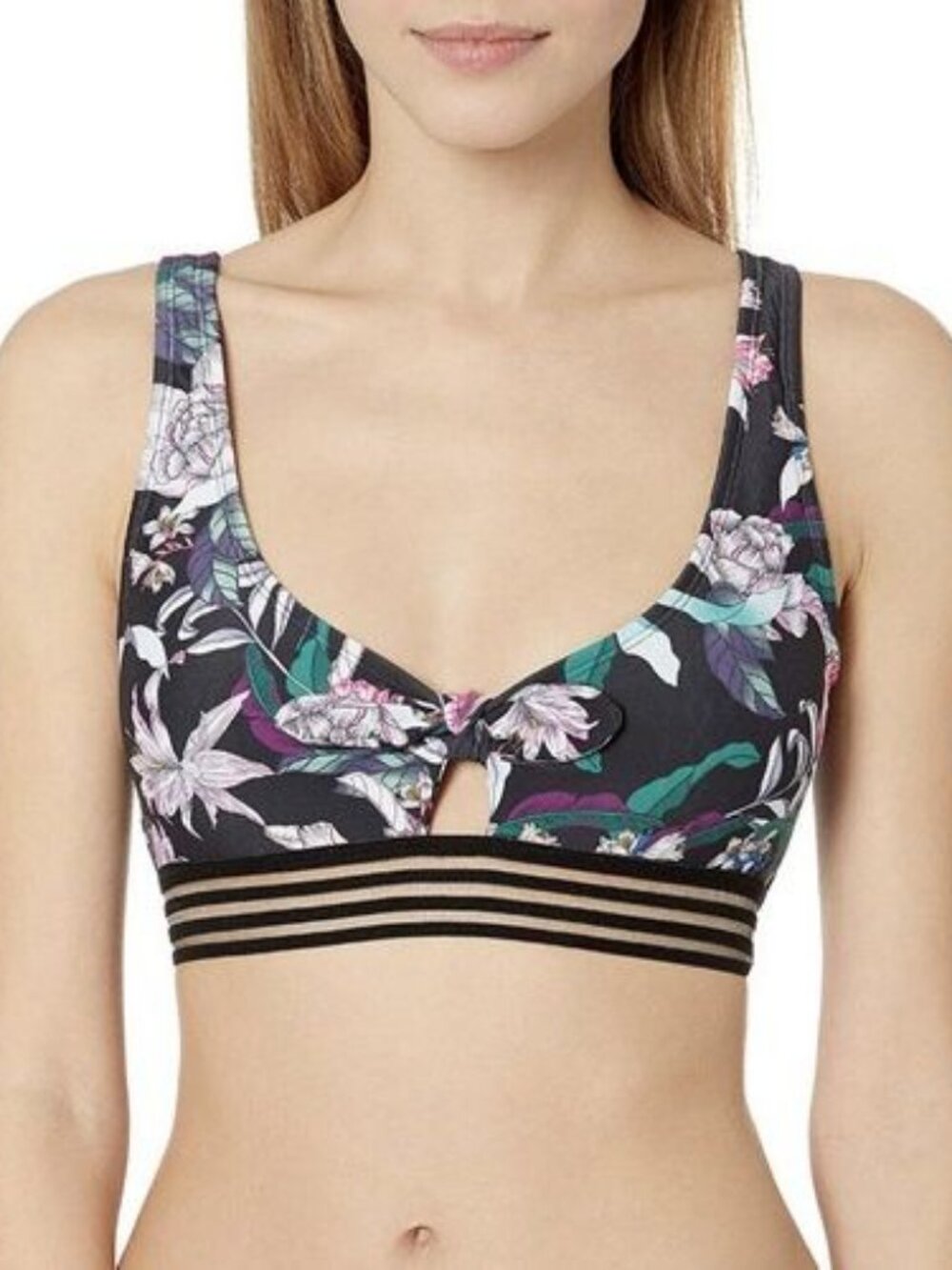 NEW Body Glove Size‎ S May Bikini Top Swimsuit Peekaboo Front Bow Black Floral